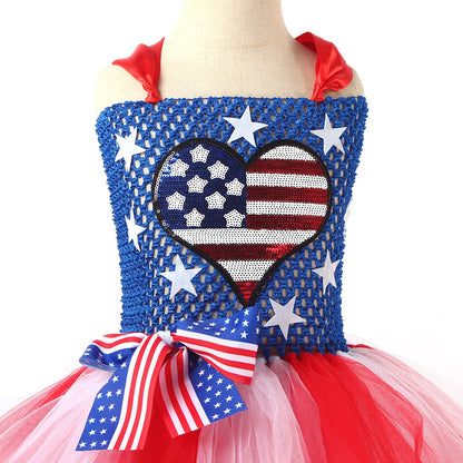 Teen Girls 4th of July Costume Bowknow Tulle Dress with Headband - ChildAngle