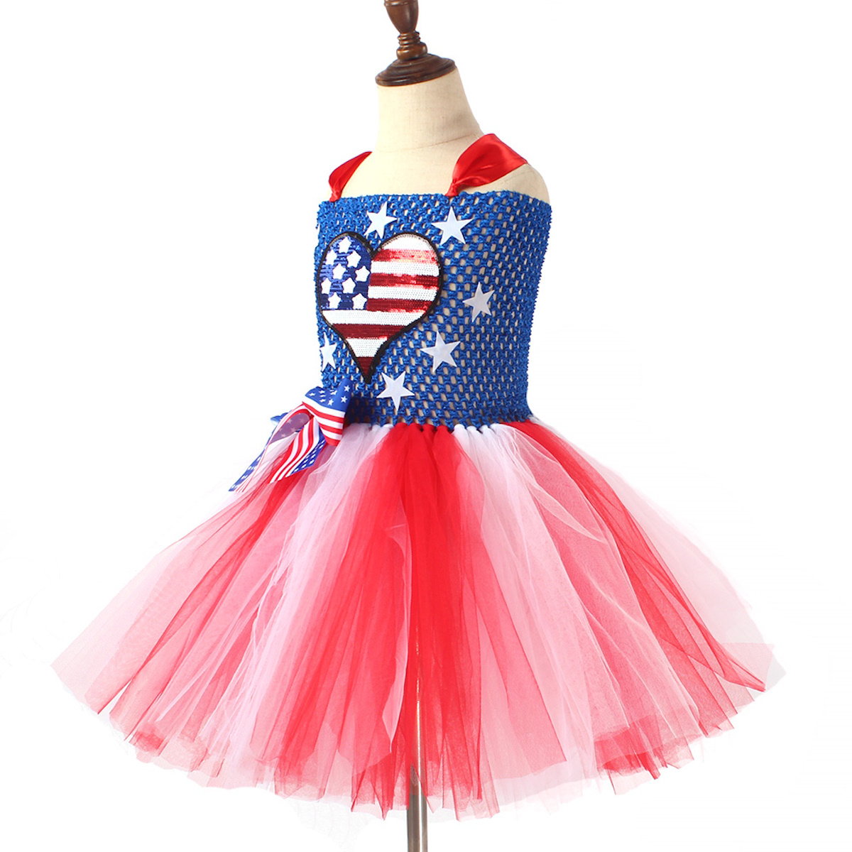 Teen Girls 4th of July Costume Bowknow Tulle Dress with Headband - ChildAngle