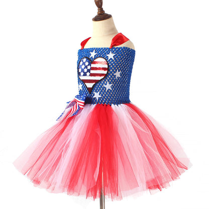 Teen Girls 4th of July Costume Bowknow Tulle Dress with Headband - ChildAngle
