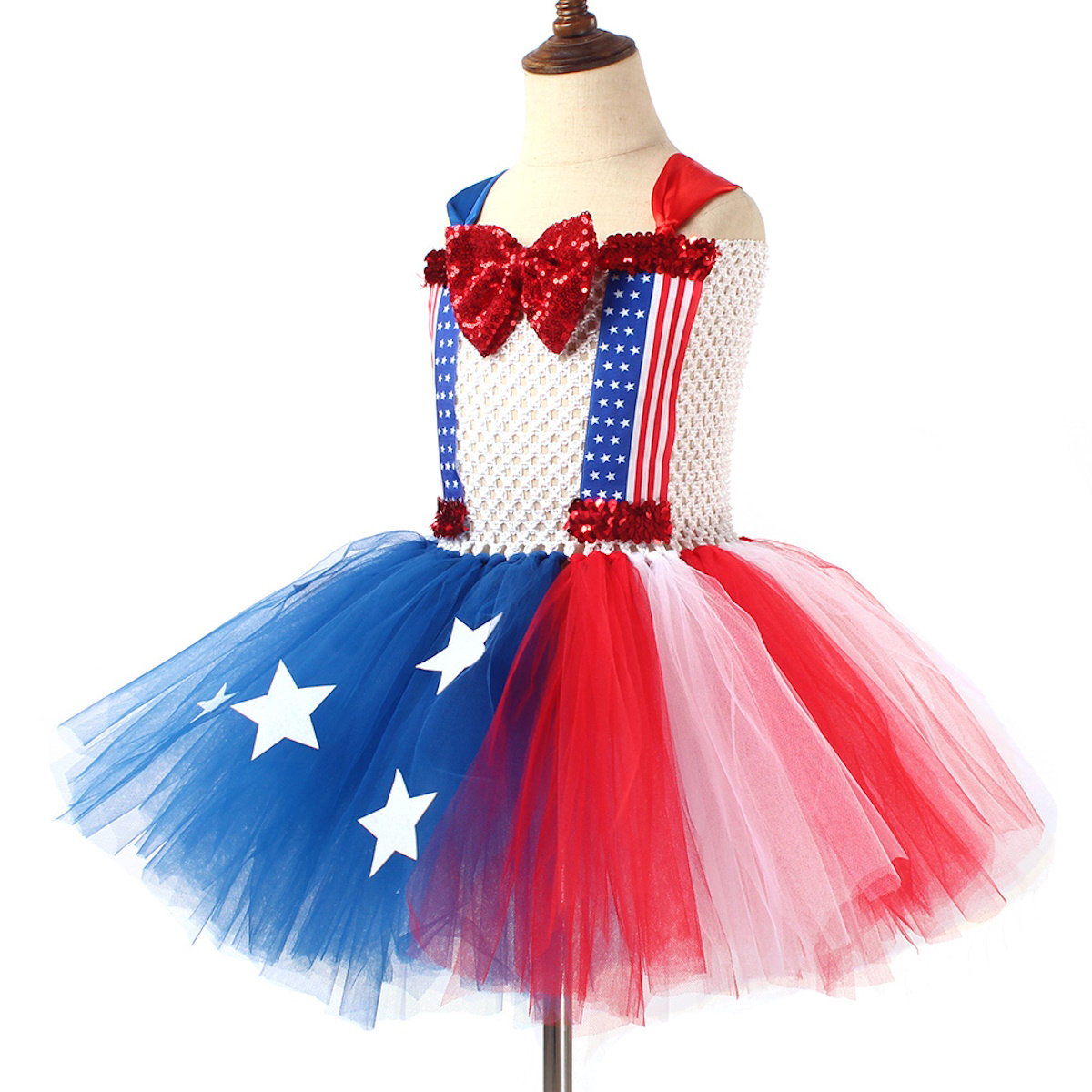 Teen Girls 4th of July Costume Bowknow Tulle Dress with Headband - ChildAngle