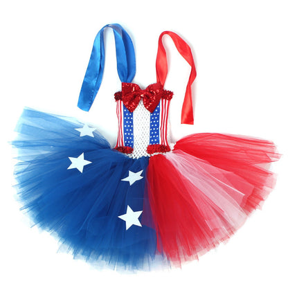 Teen Girls 4th of July Costume Bowknow Tulle Dress with Headband - ChildAngle