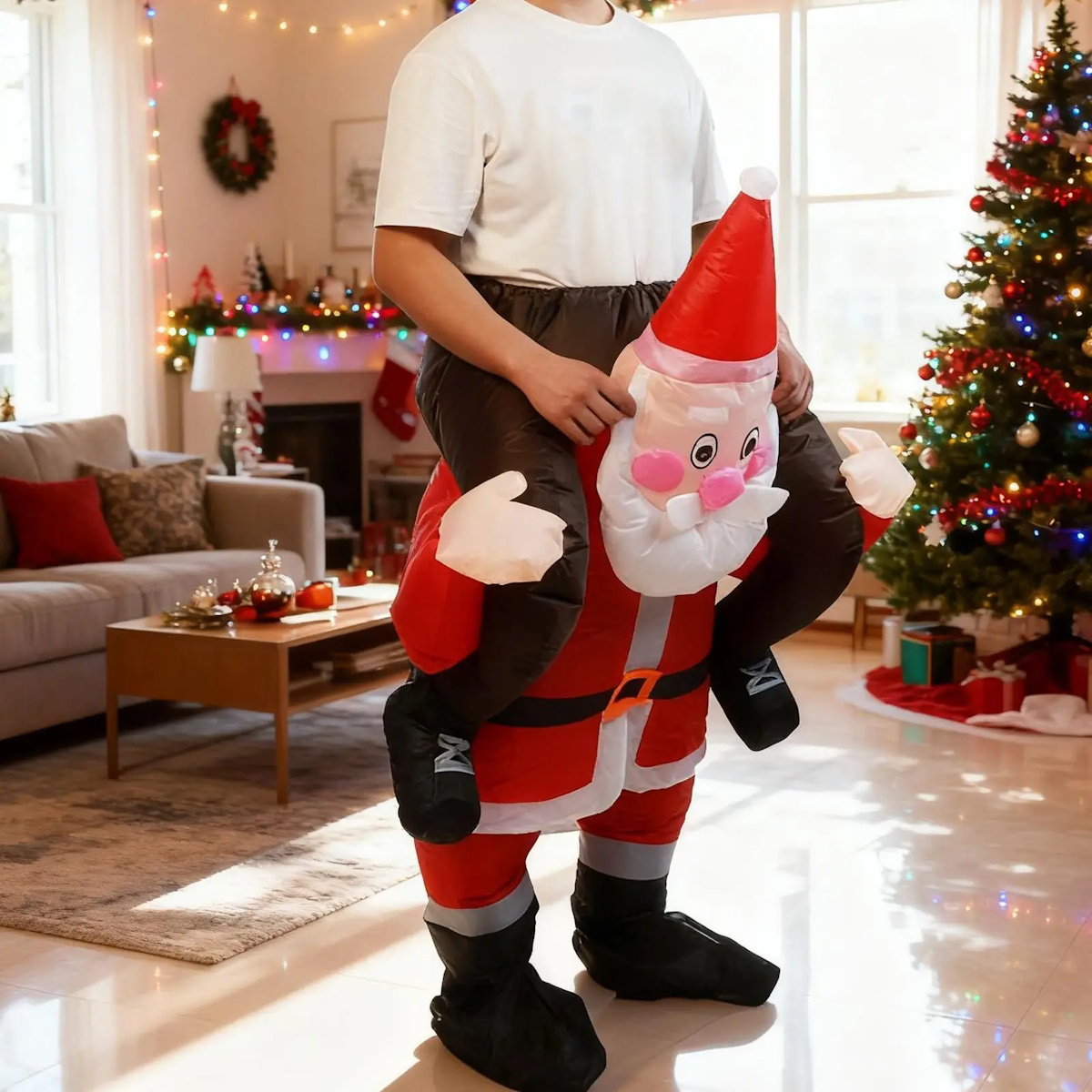 Inflatables Christmas Ride-on Costume Inflatable Gingerbread Man Santa Claus Costumes  - ChildAngle