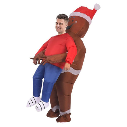 Inflatables Christmas Ride-on Costume Inflatable Gingerbread Man Santa Claus Costumes  - ChildAngle
