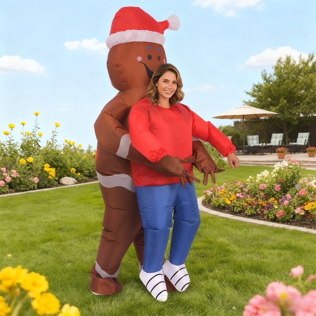 Inflatables Christmas Ride-on Costume Inflatable Gingerbread Man Santa Claus Costumes  - ChildAngle