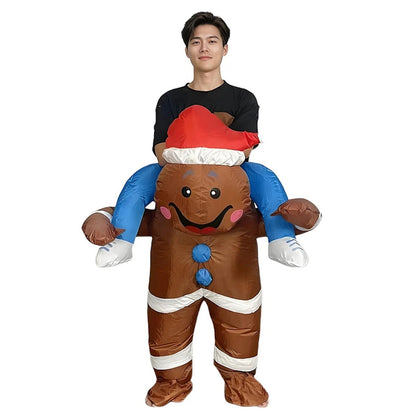 Inflatables Christmas Ride-on Costume Inflatable Gingerbread Man Santa Claus Costumes  - ChildAngle