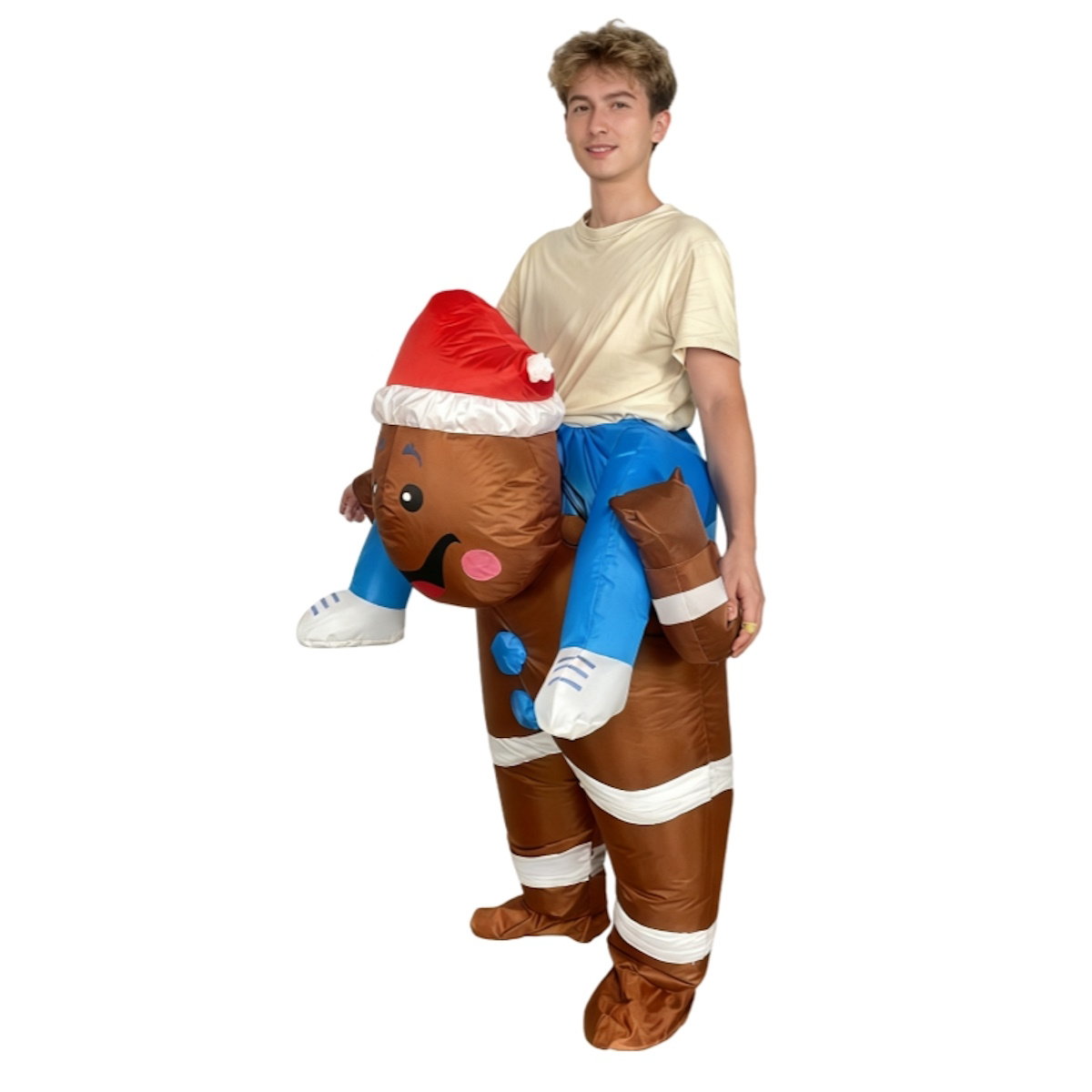 Inflatables Christmas Ride-on Costume Inflatable Gingerbread Man Santa Claus Costumes  - ChildAngle