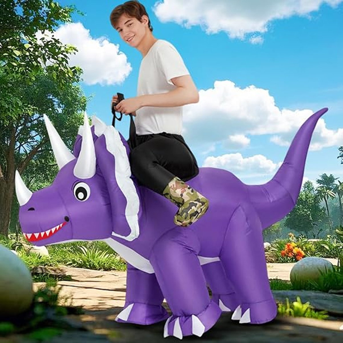 Teens Riding T Rex Costume Halloween Blow up Tyrannosaurus rex, Triceratops, Spinosaurus, Stegosaurus, Velociraptor, T Rex Costume - ChildAngle