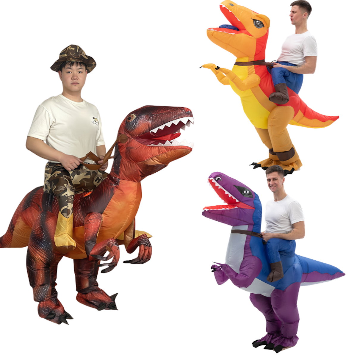 Teens Riding T Rex Costume Halloween Blow up Tyrannosaurus rex, Triceratops, Spinosaurus, Stegosaurus, Velociraptor, T Rex Costume - ChildAngle
