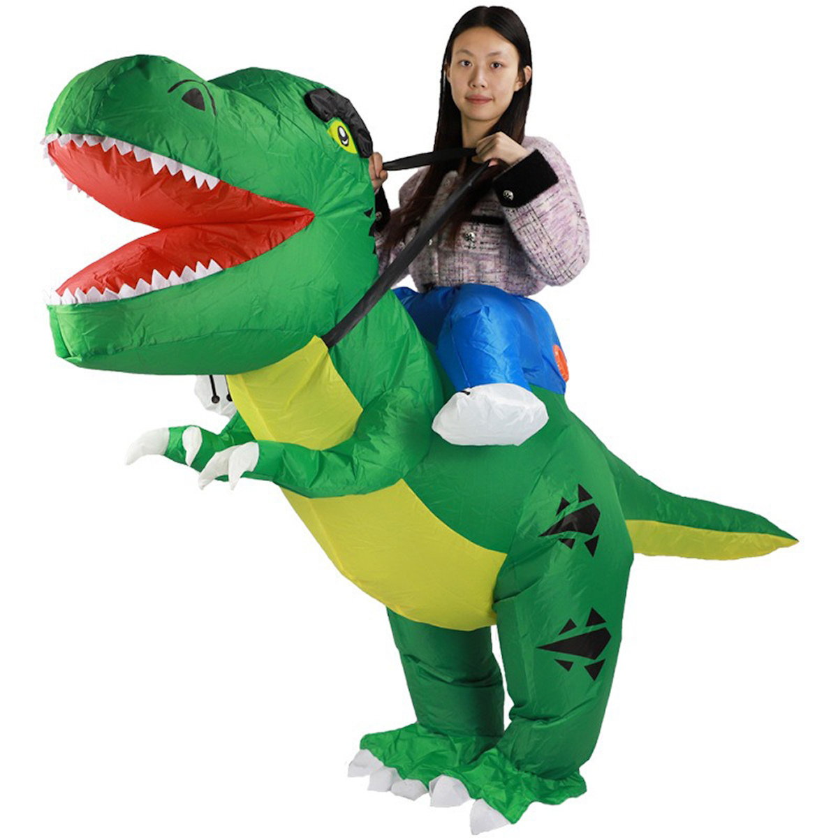 Teens Riding T Rex Costume Halloween Blow up Tyrannosaurus rex, Triceratops, Spinosaurus, Stegosaurus, Velociraptor, T Rex Costume - ChildAngle