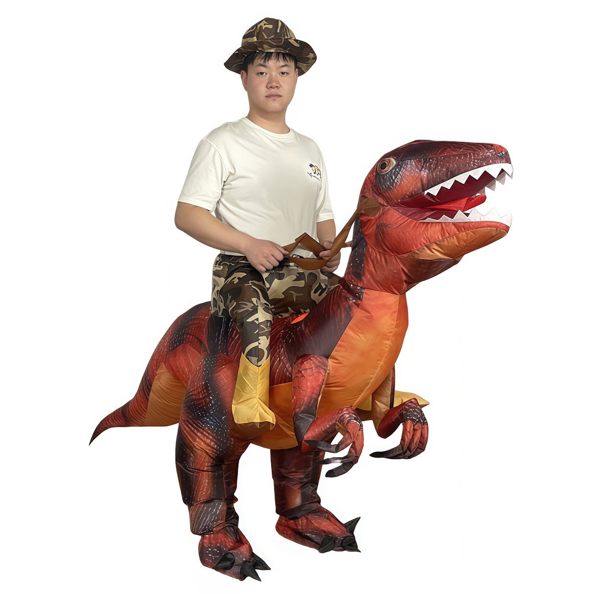 Teens Riding T Rex Costume Halloween Blow up Tyrannosaurus rex, Triceratops, Spinosaurus, Stegosaurus, Velociraptor, T Rex Costume - ChildAngle