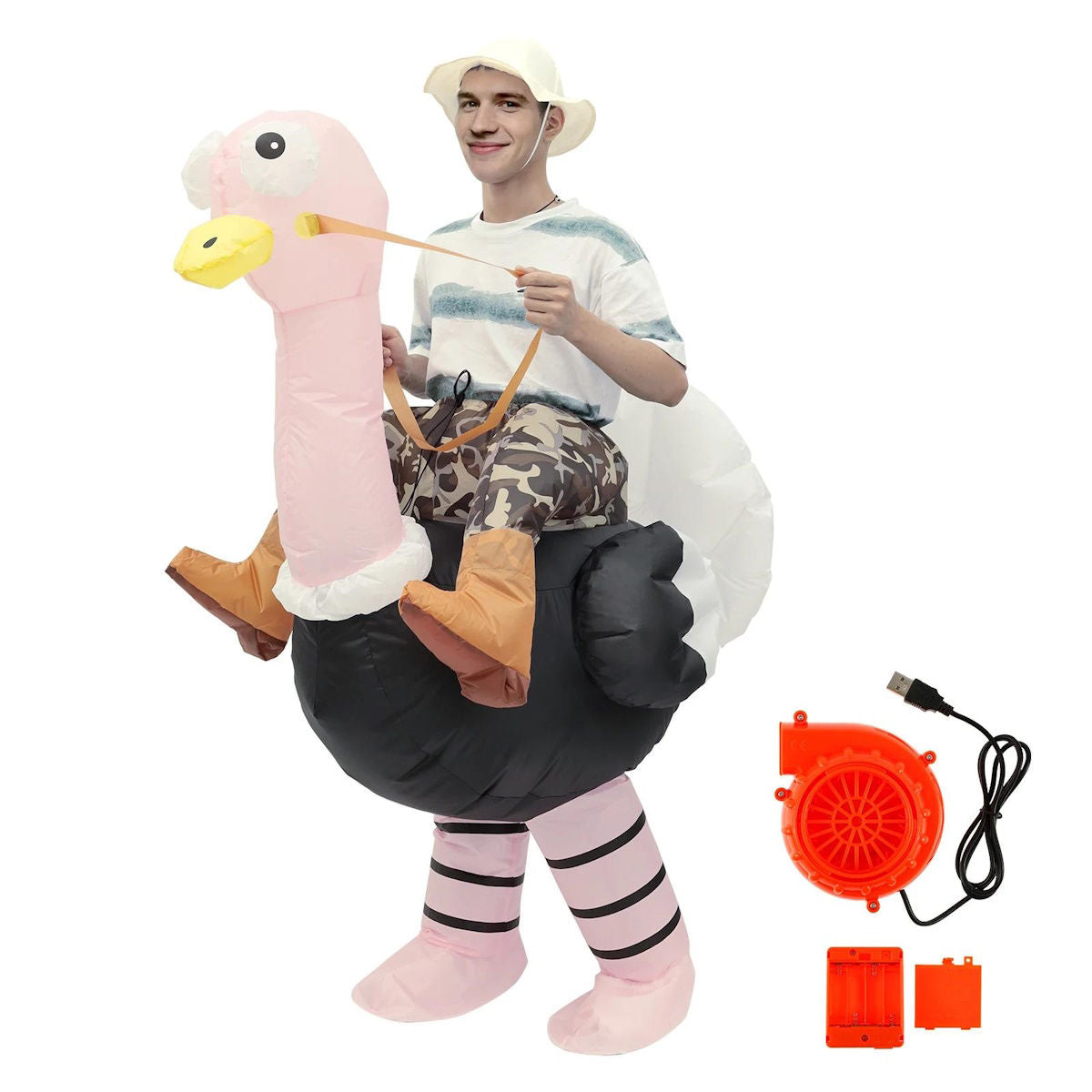 Teens Inflatable Ostrich Riding Rider Costume - ChildAngle