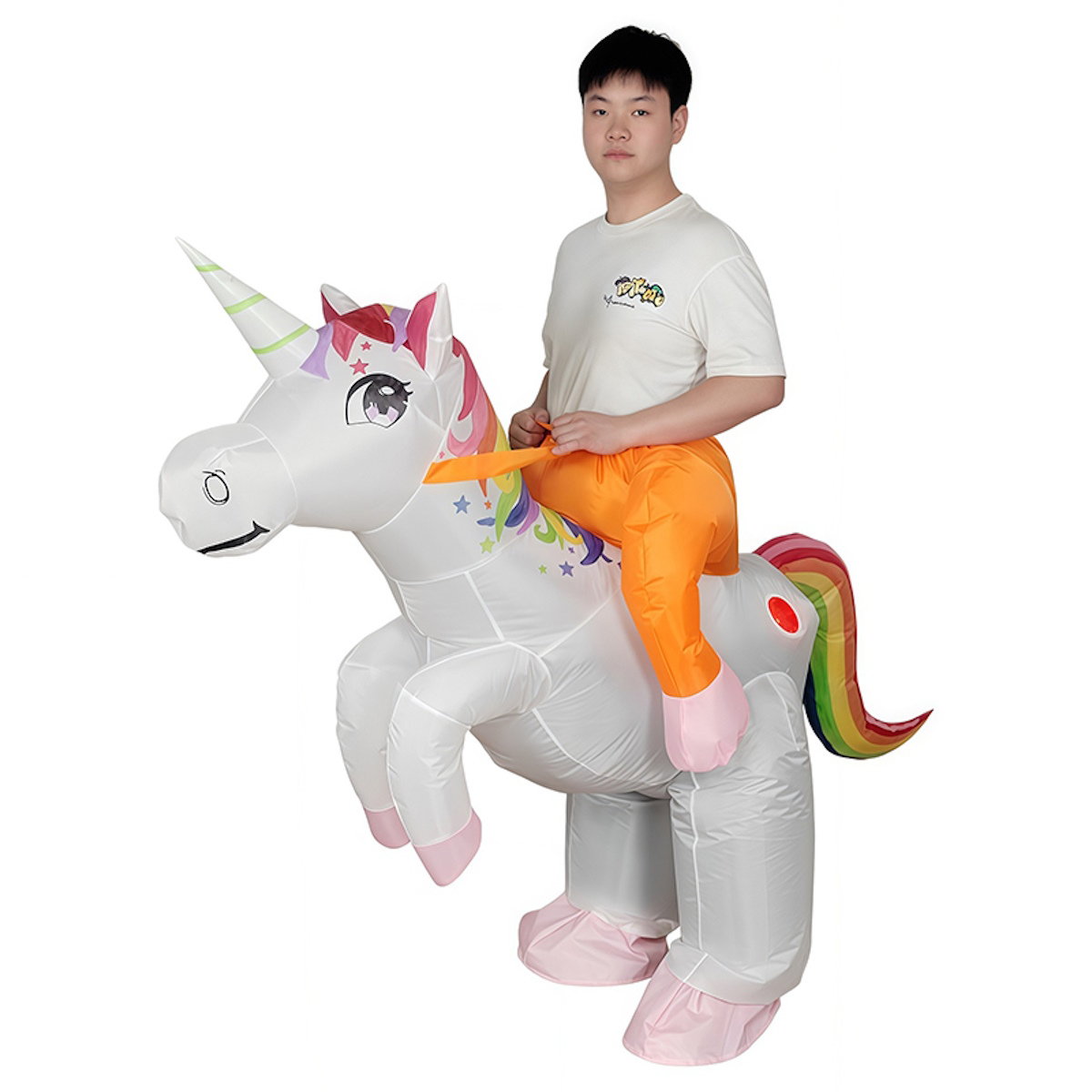 Teens Riding Inflatable Unicorn Costumes - ChildAngle