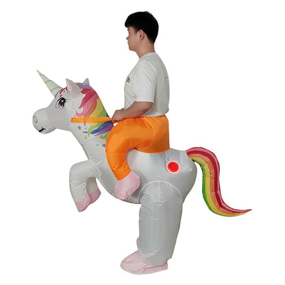 Teens Riding Inflatable Unicorn Costumes - ChildAngle