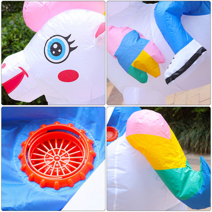 Teens Riding Inflatable Unicorn Costumes - ChildAngle