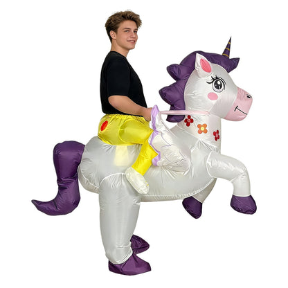 Teens Riding Inflatable Unicorn Costumes - ChildAngle