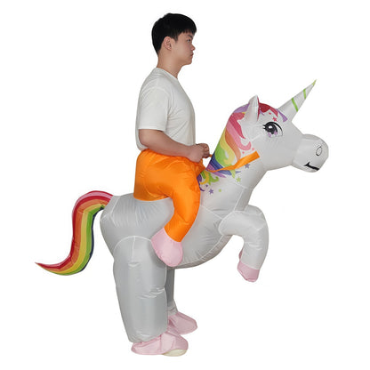 Teens Riding Inflatable Unicorn Costumes - ChildAngle