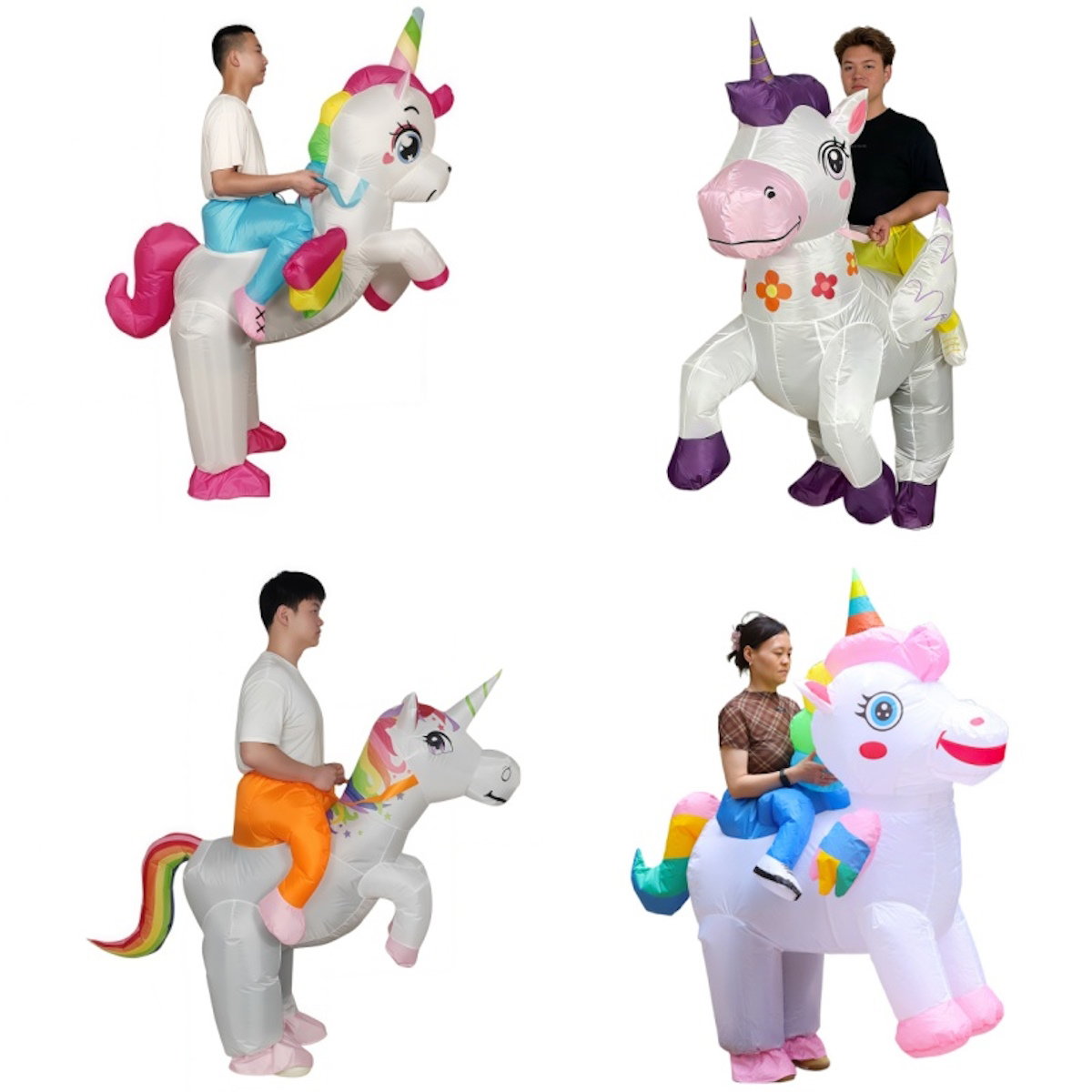 Teens Riding Inflatable Unicorn Costumes - ChildAngle