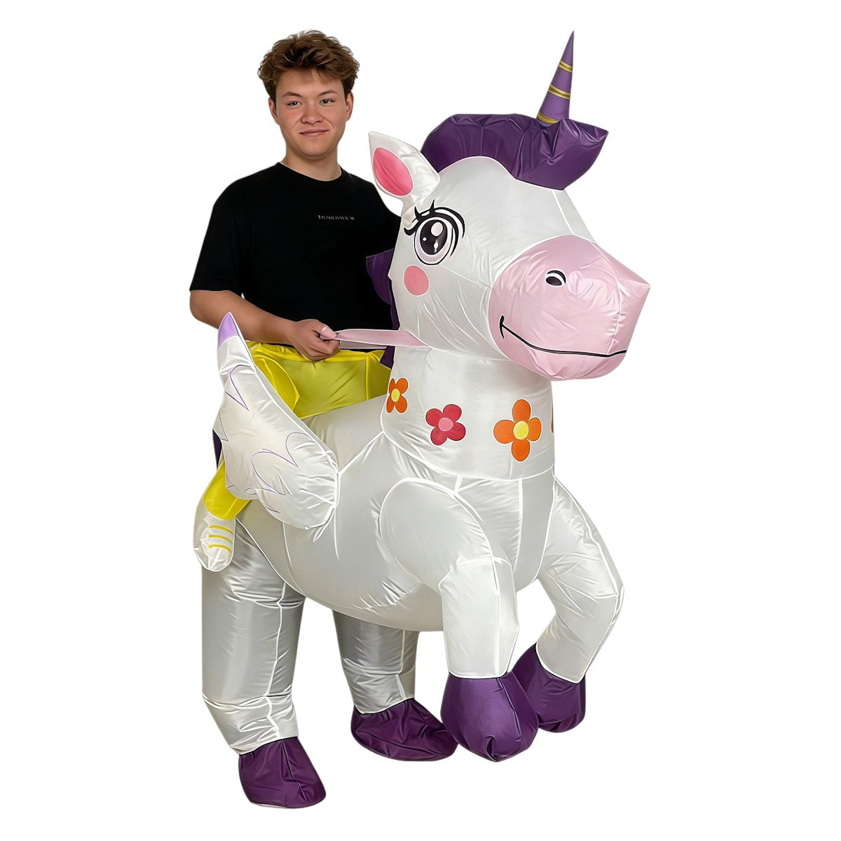 Teens Riding Inflatable Unicorn Costumes - ChildAngle