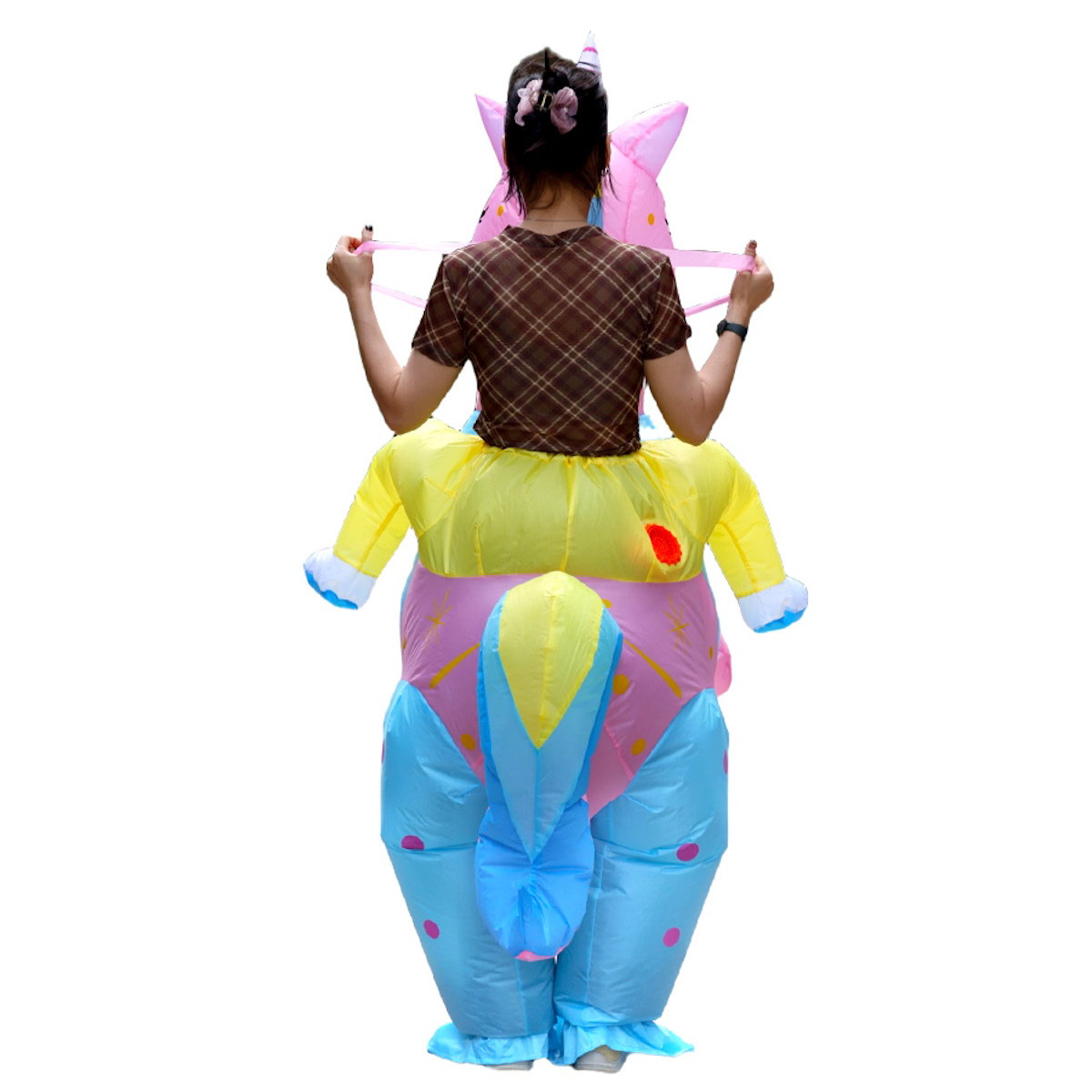 Teens Riding Inflatable Unicorn Costumes - ChildAngle