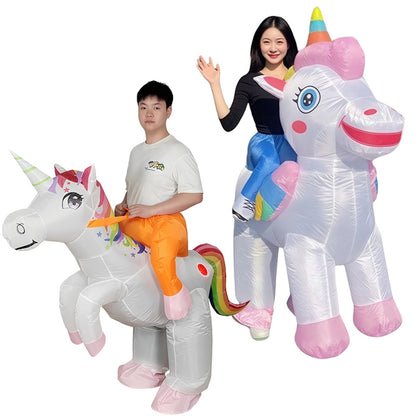 Teens Riding Inflatable Unicorn Costumes - ChildAngle