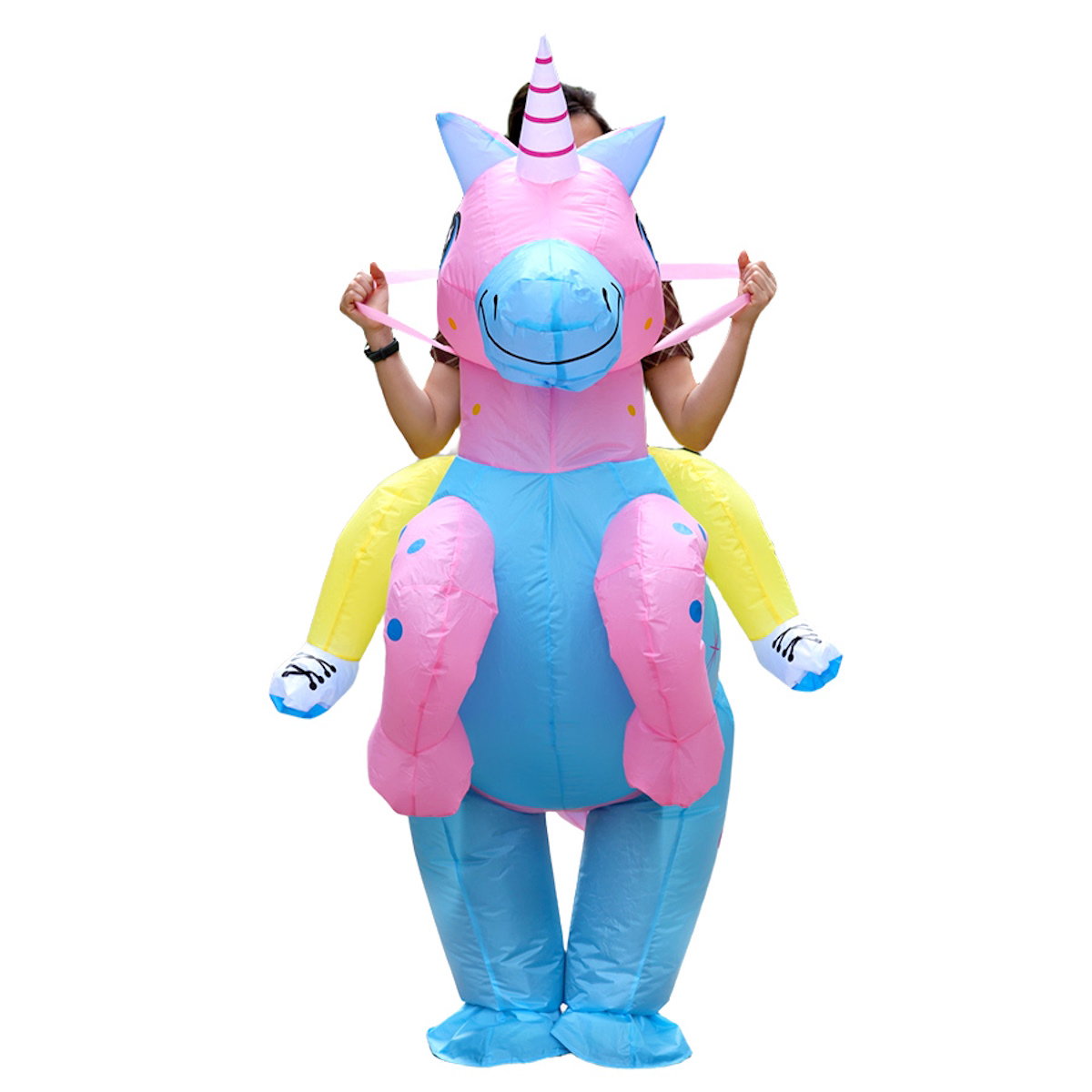 Teens Riding Inflatable Unicorn Costumes - ChildAngle