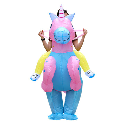 Teens Riding Inflatable Unicorn Costumes - ChildAngle