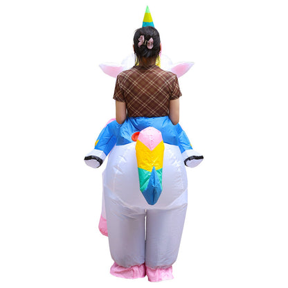Teens Riding Inflatable Unicorn Costumes - ChildAngle