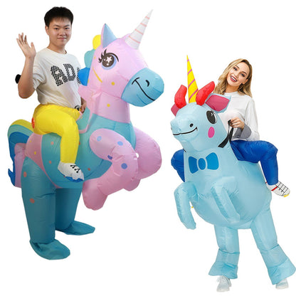 Teens Riding Inflatable Unicorn Costumes - ChildAngle