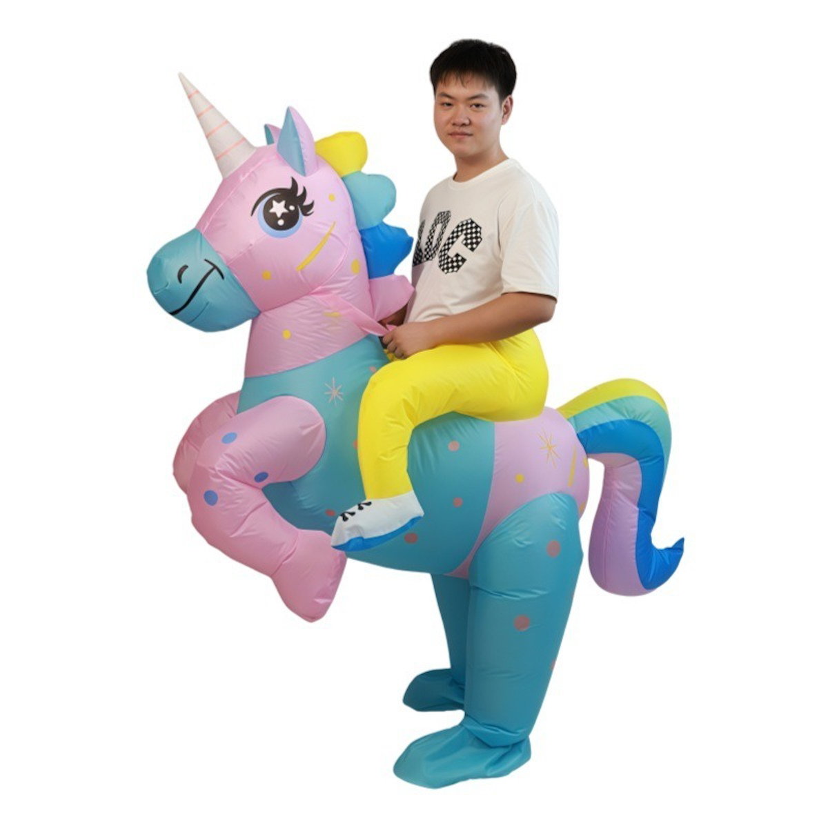 Teens Riding Inflatable Unicorn Costumes - ChildAngle