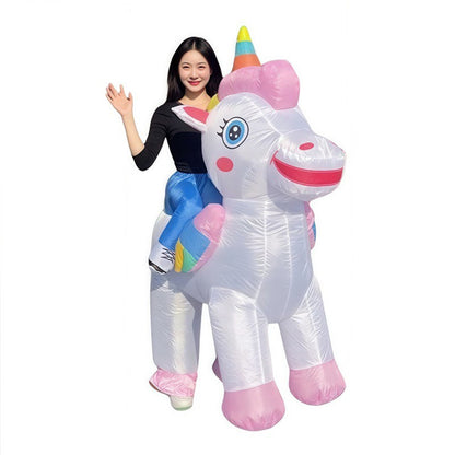 Teens Riding Inflatable Unicorn Costumes - ChildAngle