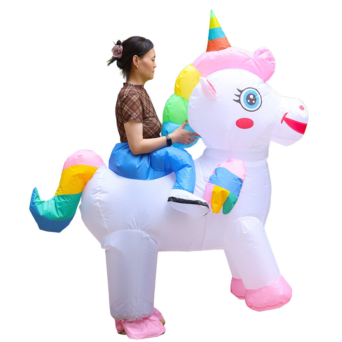 Teens Riding Inflatable Unicorn Costumes - ChildAngle