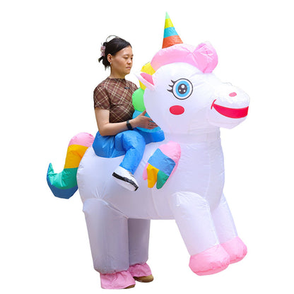 Teens Riding Inflatable Unicorn Costumes - ChildAngle
