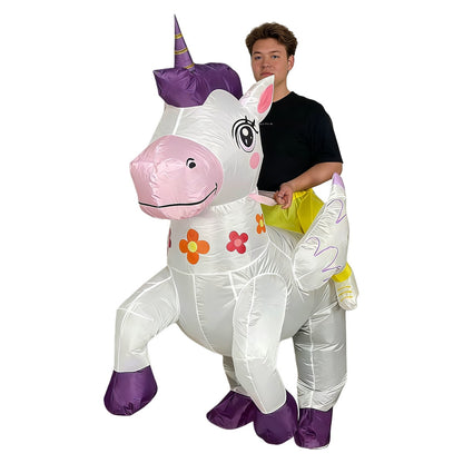 Teens Riding Inflatable Unicorn Costumes - ChildAngle