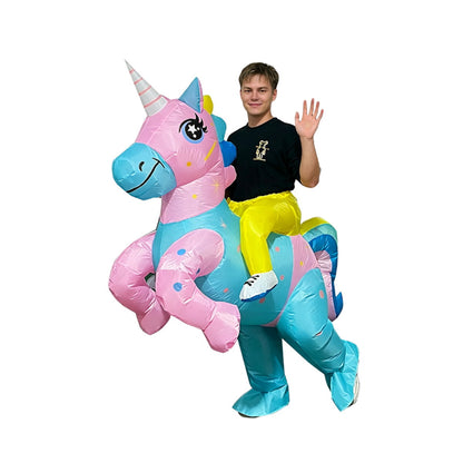 Teens Riding Inflatable Unicorn Costumes - ChildAngle