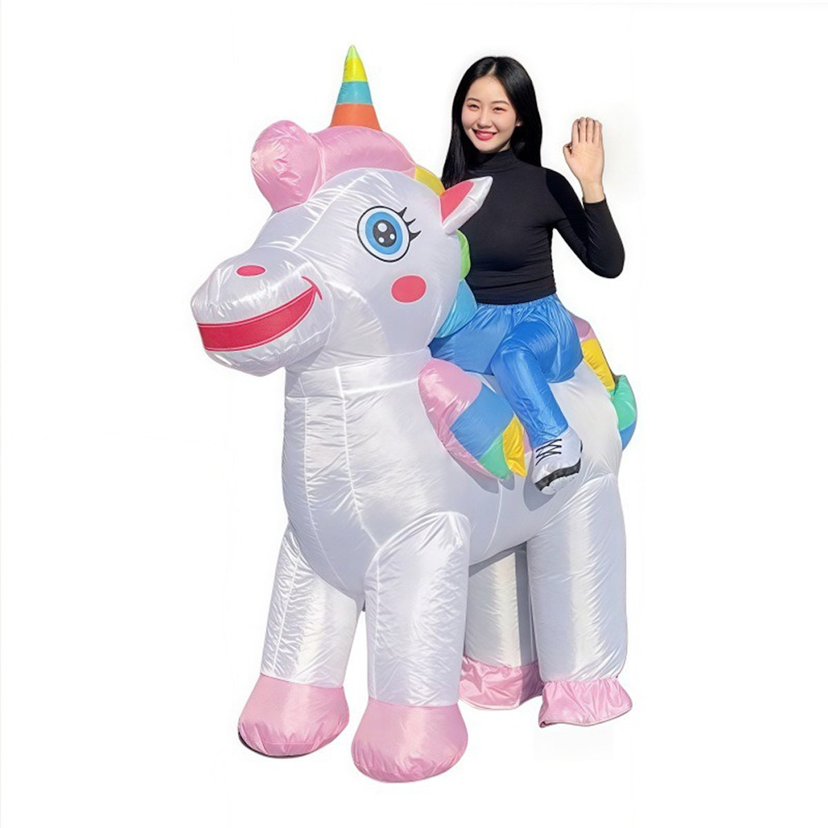 Teens Riding Inflatable Unicorn Costumes - ChildAngle