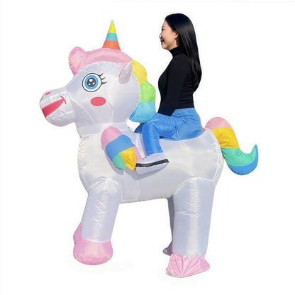 Teens Riding Inflatable Unicorn Costumes - ChildAngle