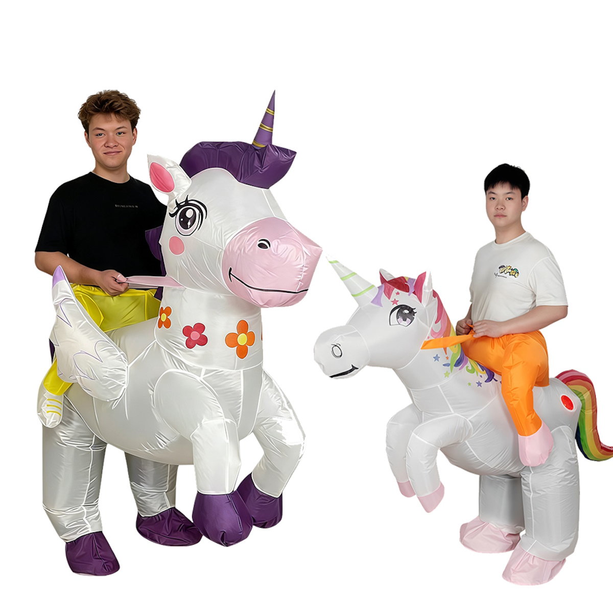 Teens Riding Inflatable Unicorn Costumes - ChildAngle