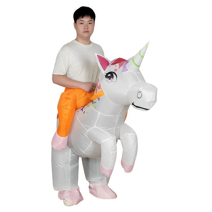 Teens Riding Inflatable Unicorn Costumes - ChildAngle