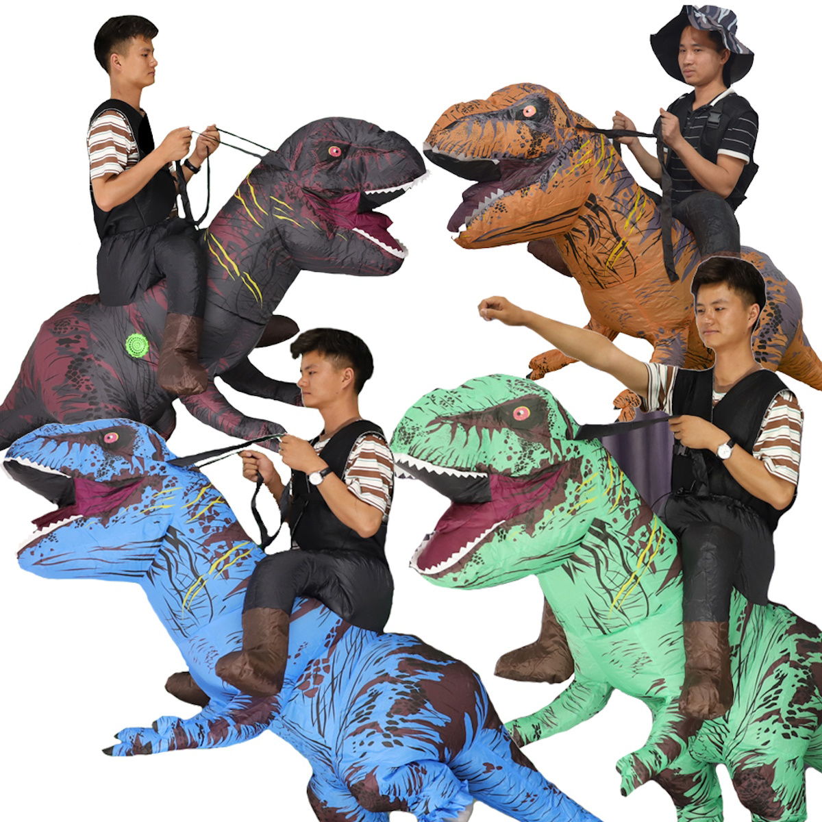 Teens Riding T Rex Costume Halloween Blow up Costume - ChildAngle