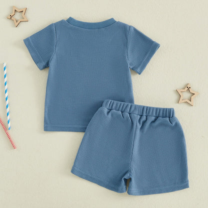Blue Toddler Boys American Flag Stripde Tops and Shorts - ChildAngle