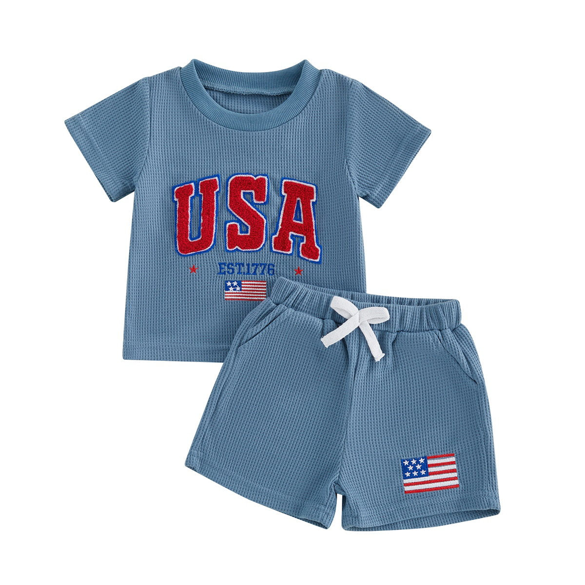 Blue Toddler Boys American Flag Stripde Tops and Shorts - ChildAngle