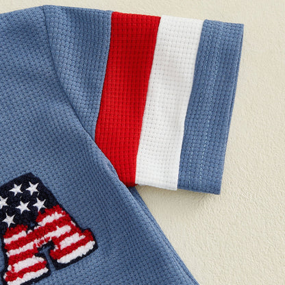 Blue Toddler Boys American Flag Stripde Tops and Shorts - ChildAngle