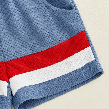 Blue Toddler Boys American Flag Stripde Tops and Shorts - ChildAngle