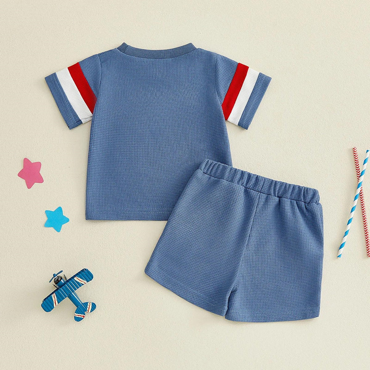 Blue Toddler Boys American Flag Stripde Tops and Shorts - ChildAngle