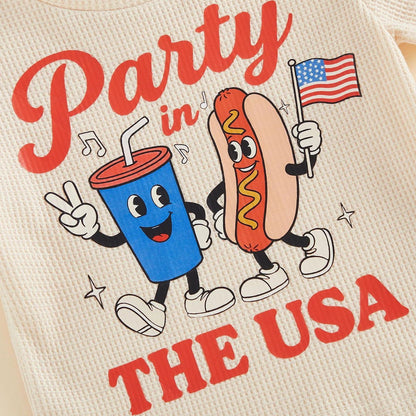 Toddler Boys outfit with 'Party in the USA' t-shirt and shorts - ChildAngle Toddler Boys Drink and Hot Dog American Flag Letter Print Party in the USA Children Top and Shorts Set for Independence Day