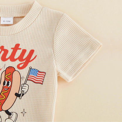 Toddler Boys outfit with 'Party in the USA' t-shirt and shorts - ChildAngle Toddler Boys Drink and Hot Dog American Flag Letter Print Party in the USA Children Top and Shorts Set for Independence Day