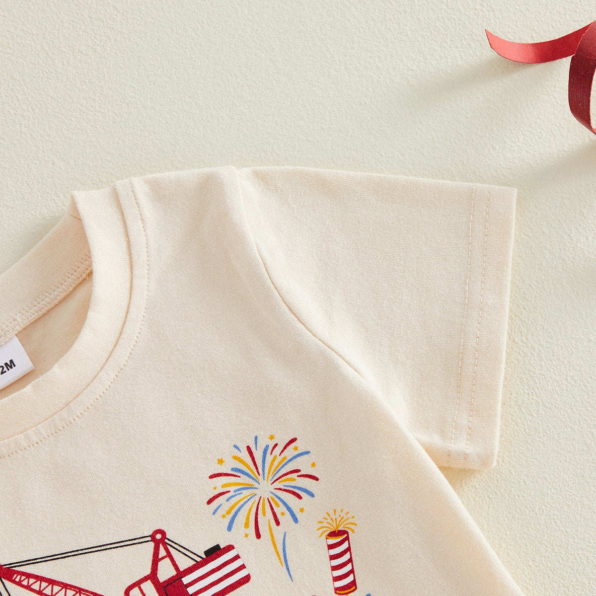 Toddler Graphic Print 4th of July Outfits Baby Boys Engineering Car American Flag Uncle Sam's Hat Crane Sprinkle Boys Shirts and Shorts Set - ChildAngle