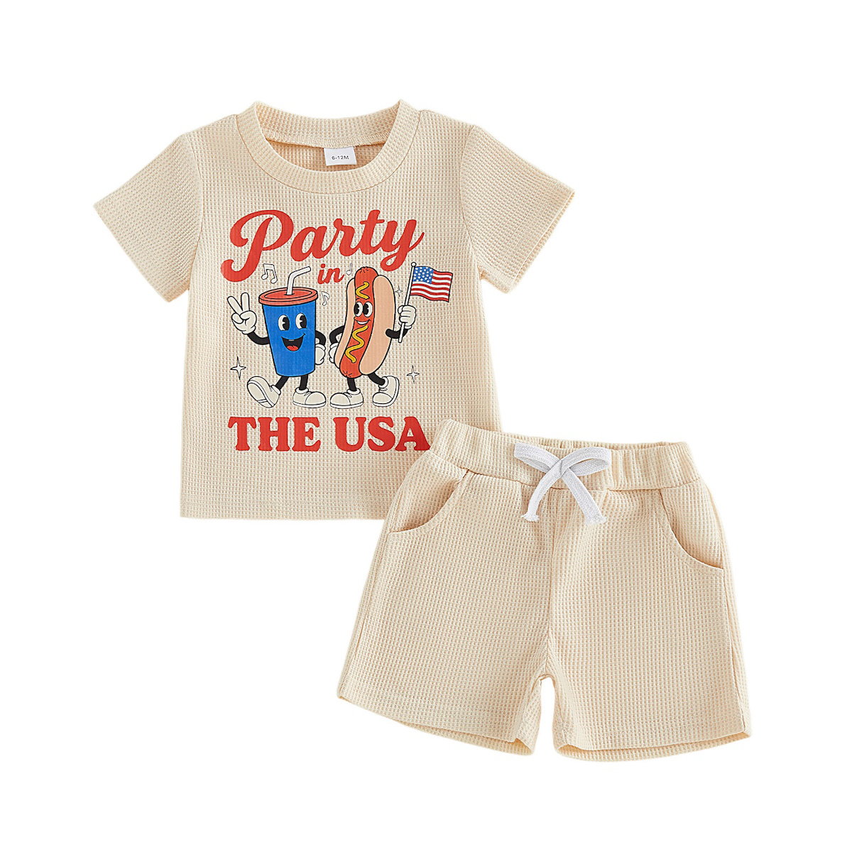 Toddler Boys outfit with 'Party in the USA' t-shirt and shorts - ChildAngle Toddler Boys Drink and Hot Dog American Flag Letter Print Party in the USA Children Top and Shorts Set for Independence Day