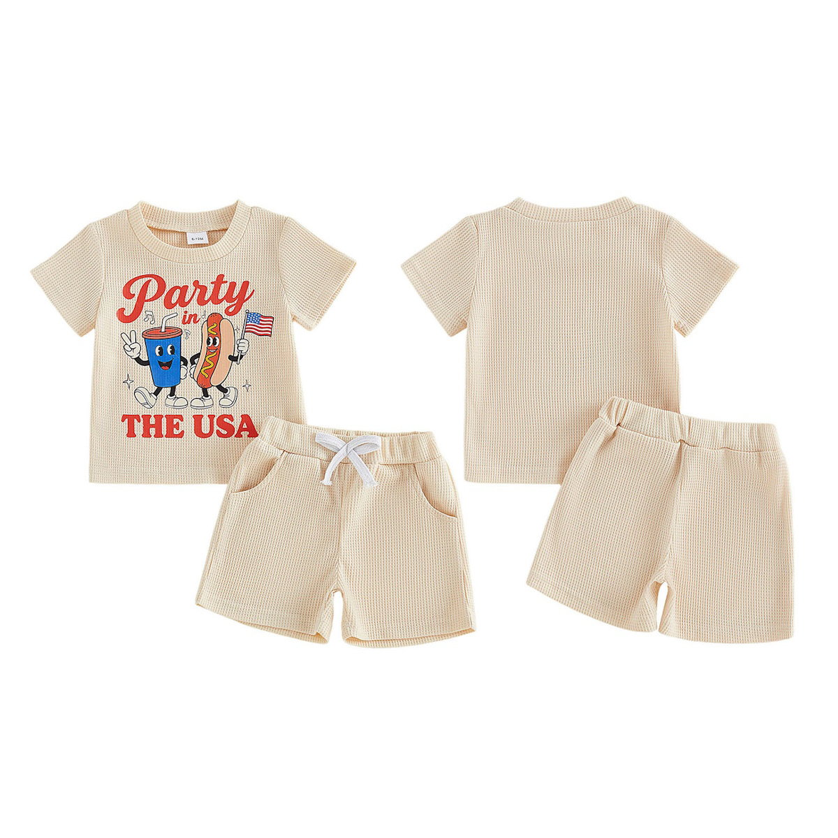 Toddler Boys outfit with 'Party in the USA' t-shirt and shorts - ChildAngle Toddler Boys Drink and Hot Dog American Flag Letter Print Party in the USA Children Top and Shorts Set for Independence Day