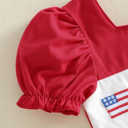 Children's outfit with red and blue top and shorts - ChildAngle Toddler Girls 4th of July Ruffle Plaid Tops and Shorts